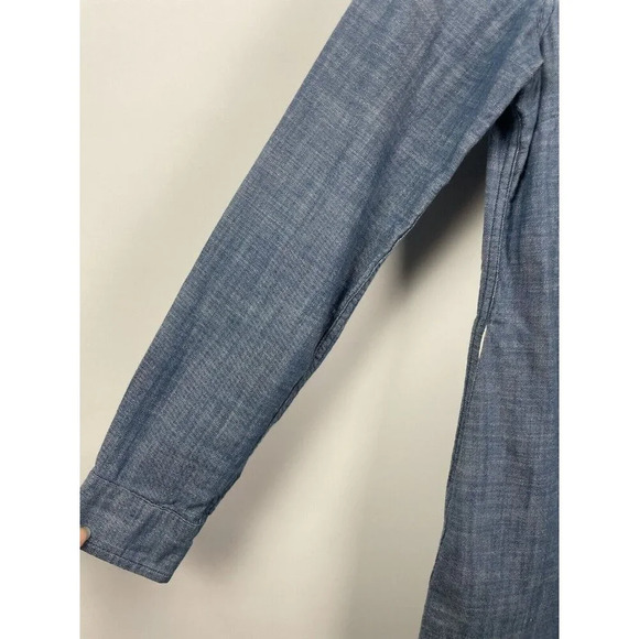 Marine Layer Farah Blue Chambray Long Sleeve Button Up Collared Shirt Dress Sz M - Picture 2 of 6
